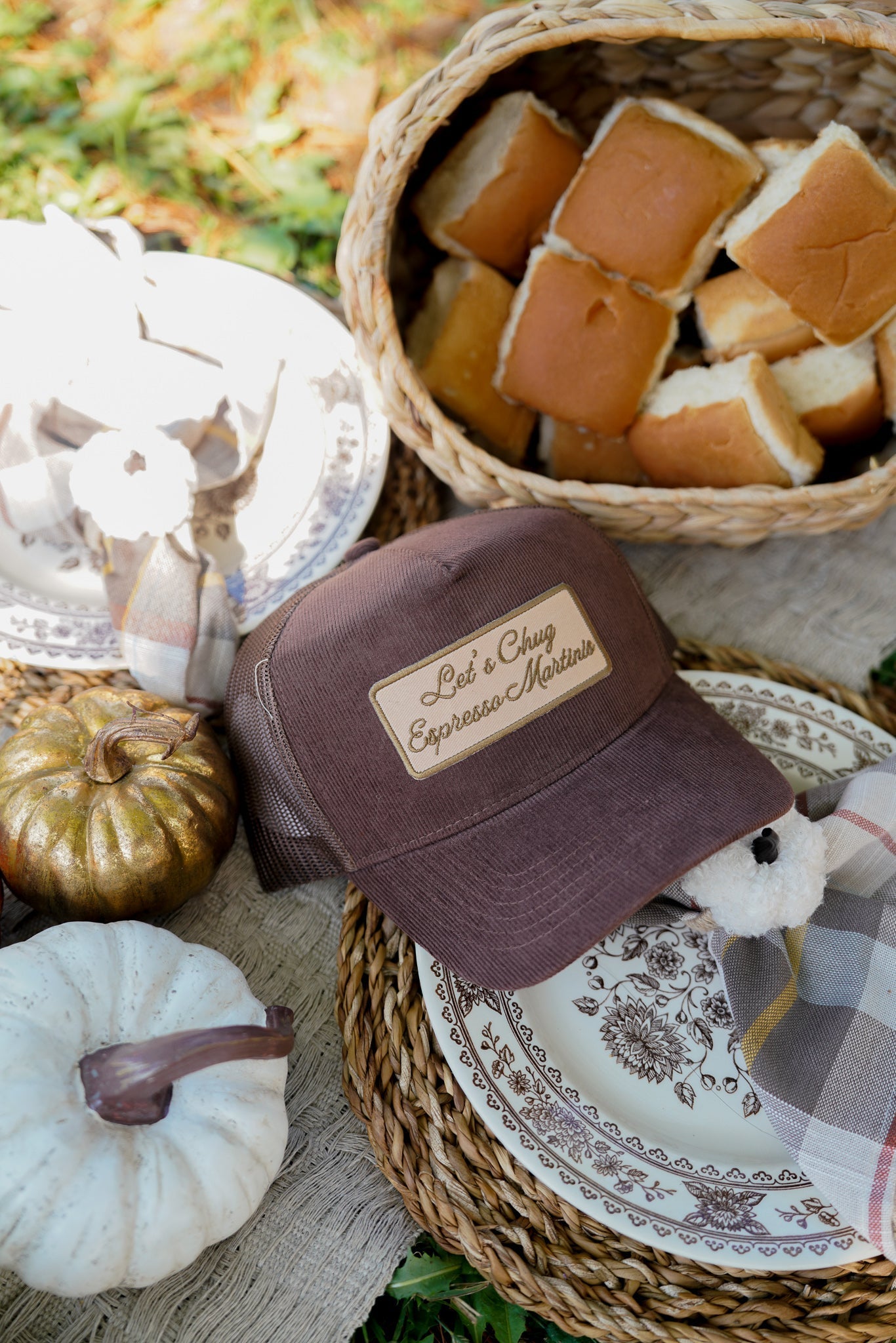 KenzKustomz Let's Chug Espresso Martinis - Brown Corduroy Trucker Hat