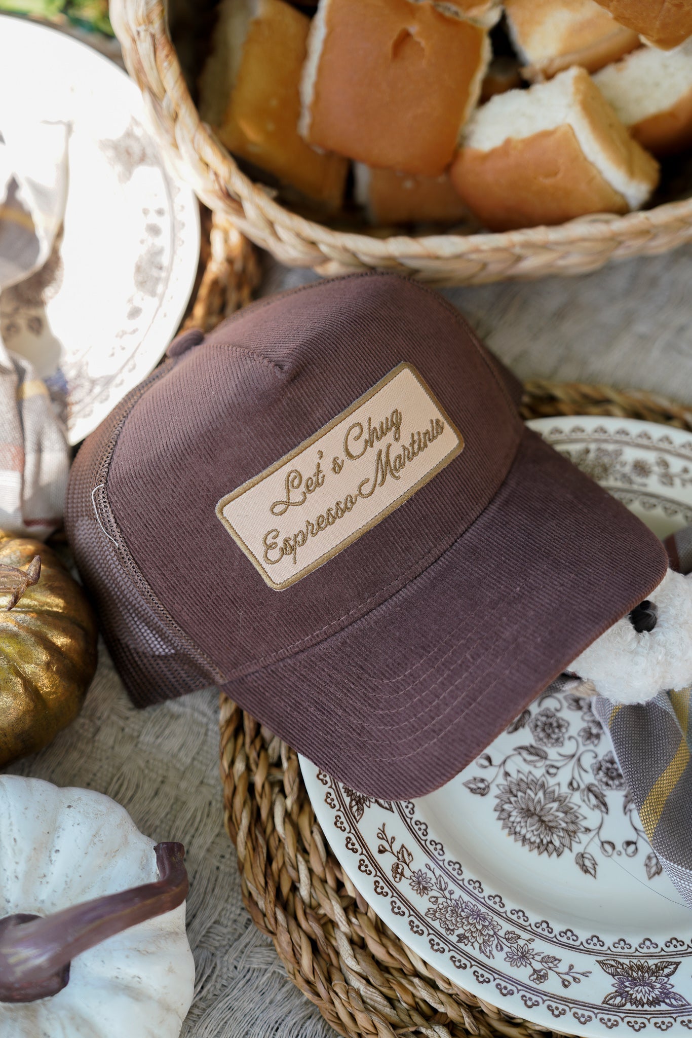 KenzKustomz Let's Chug Espresso Martinis - Brown Corduroy Trucker Hat