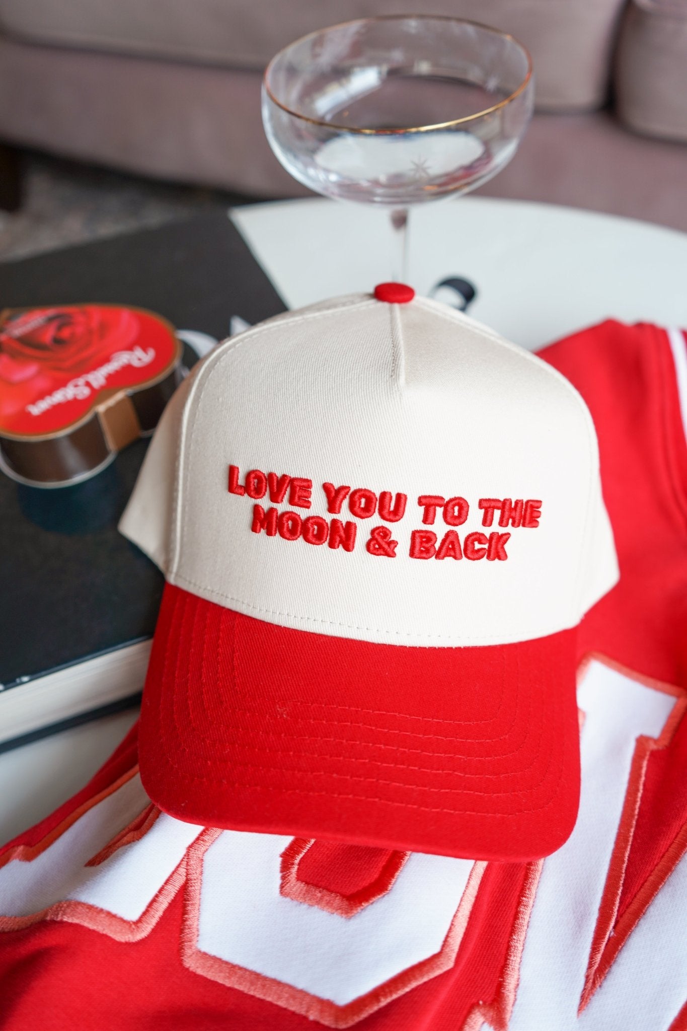 KenzKustomz Love you to the Moon - Red Vintage Trucker Hat