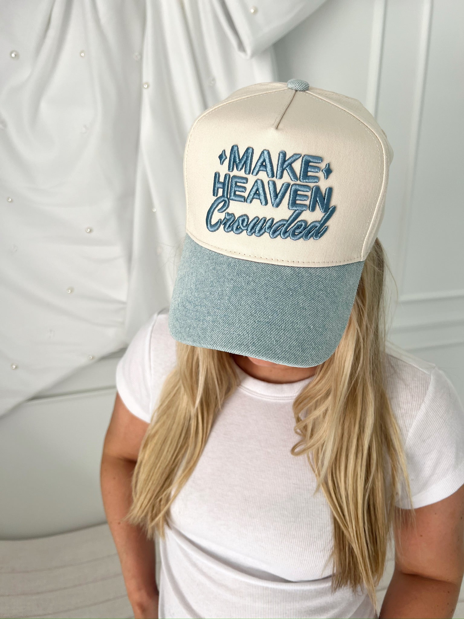 KenzKustomz Make Heaven Crowded - Denim Vintage Trucker Hat - PREORDER