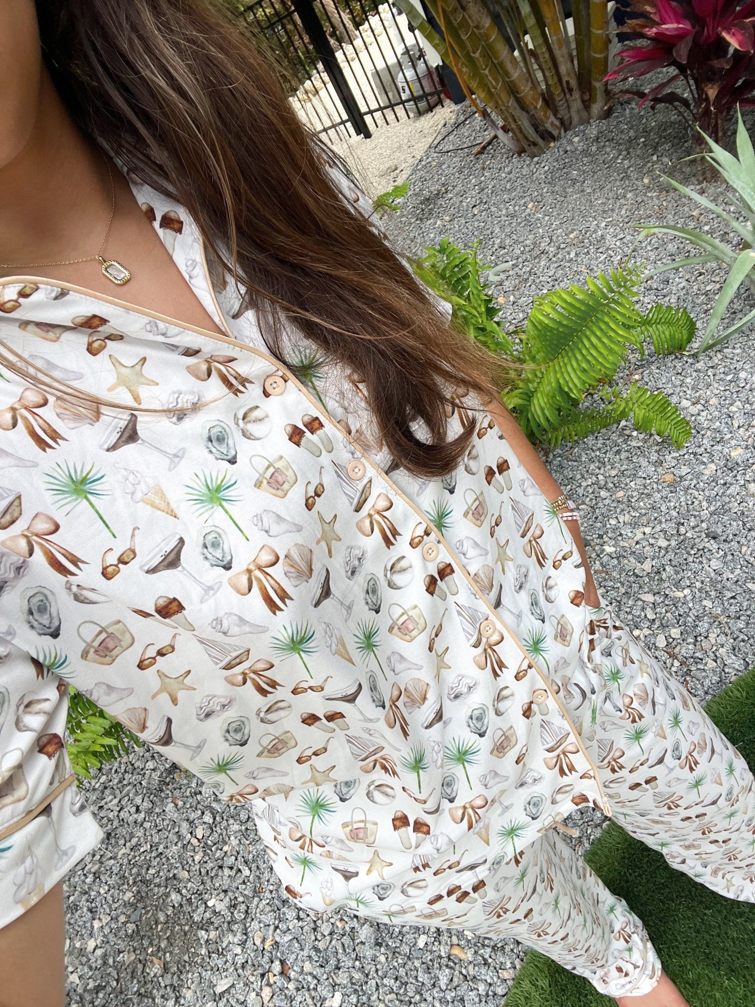 KenzKustomz Neutral Coastal Cocktail - Short Sleeve + Pant Pajama Set