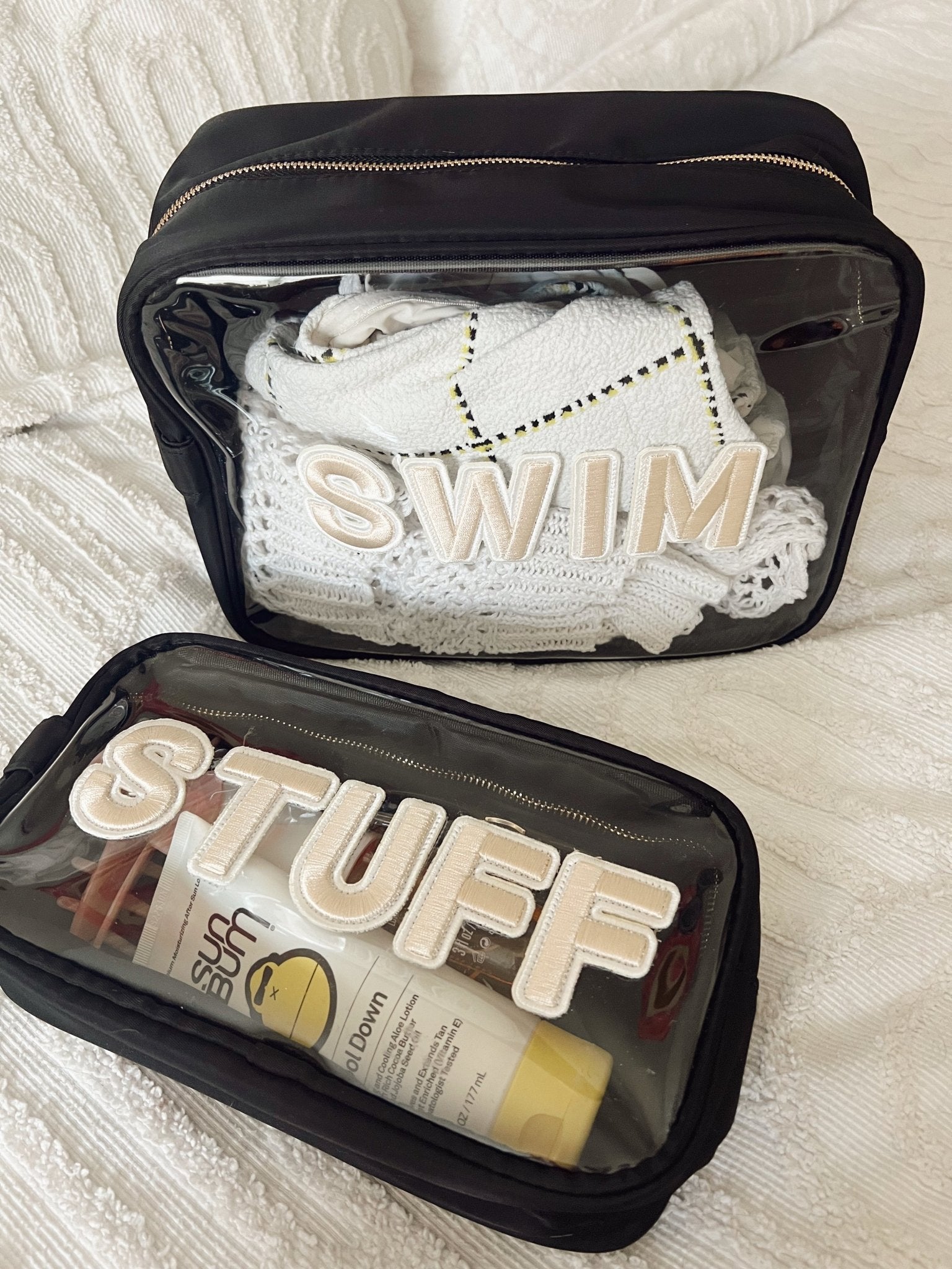 KenzKustomz Stuff Clear Large - Black w Beige Rolled Patches