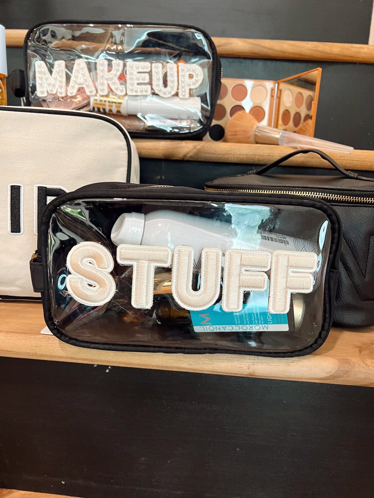 KenzKustomz Stuff Clear Large - Black w Beige Rolled Patches