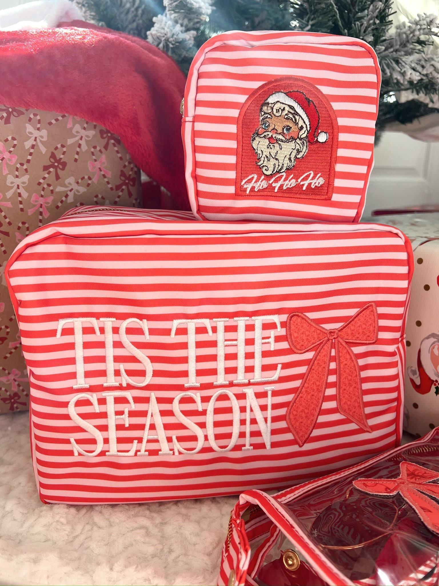 KenzKustomz Tis The Season - Red Stripes XL Nylon Bag