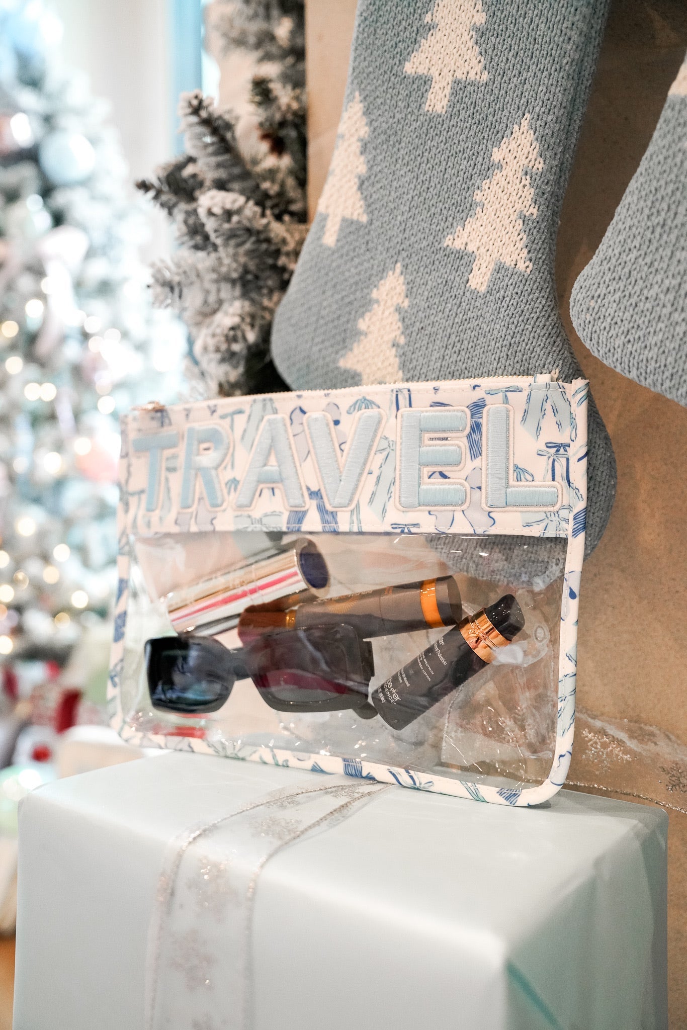 KenzKustomz Travel - Blue Bow Clear Pouch