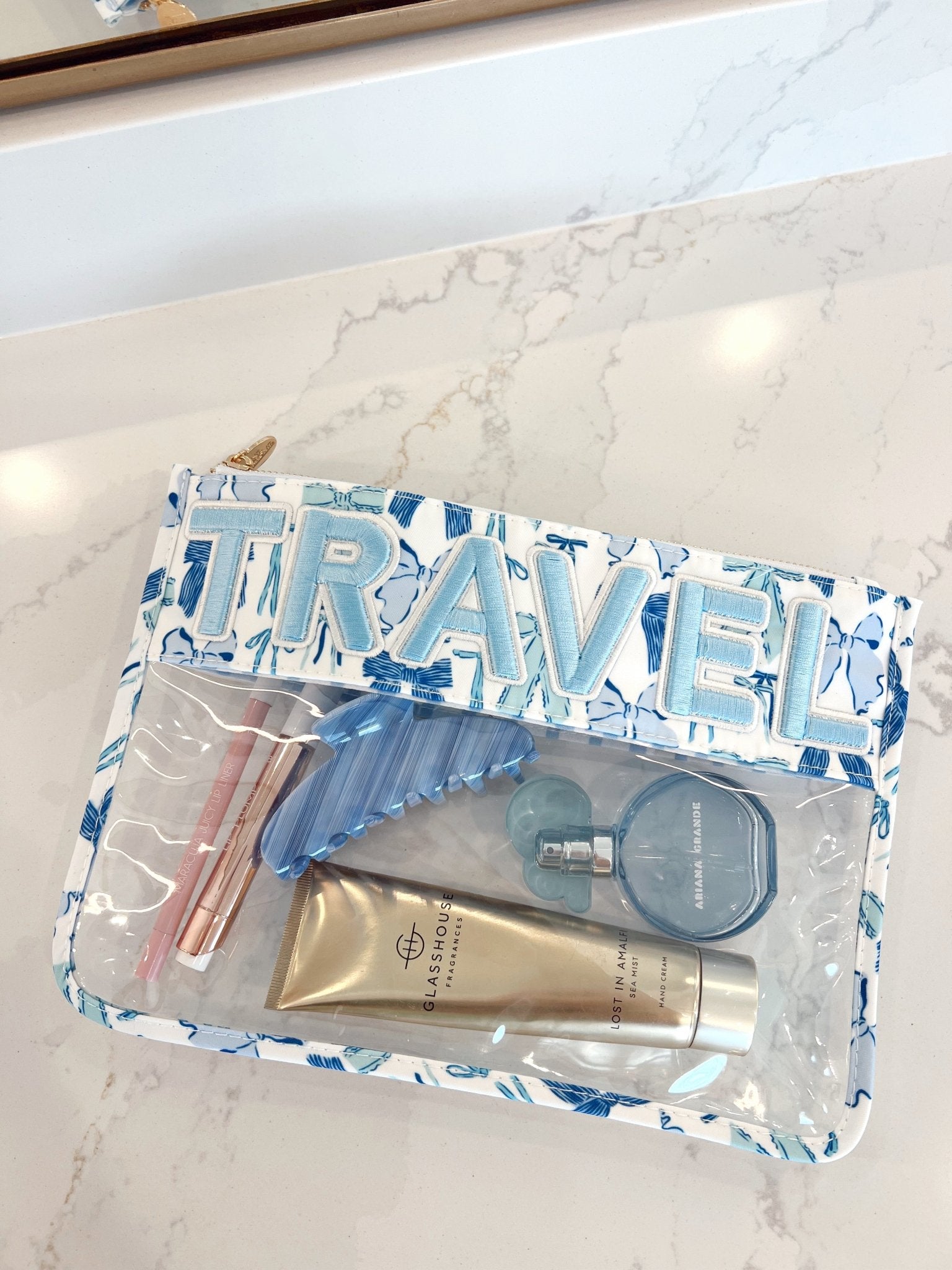 KenzKustomz Travel - Blue Bow Clear Pouch