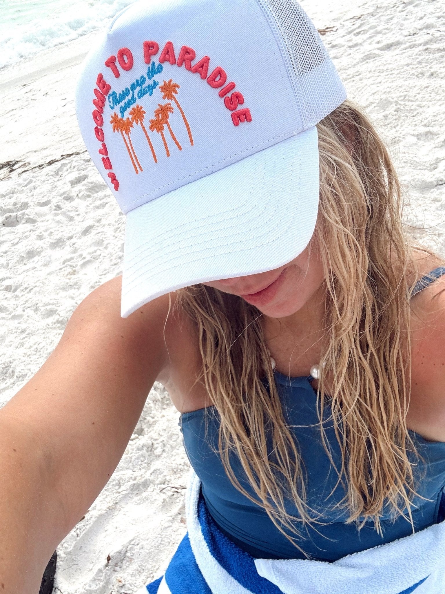KenzKustomz Welcome to Paradise - White Vintage Trucker Hat