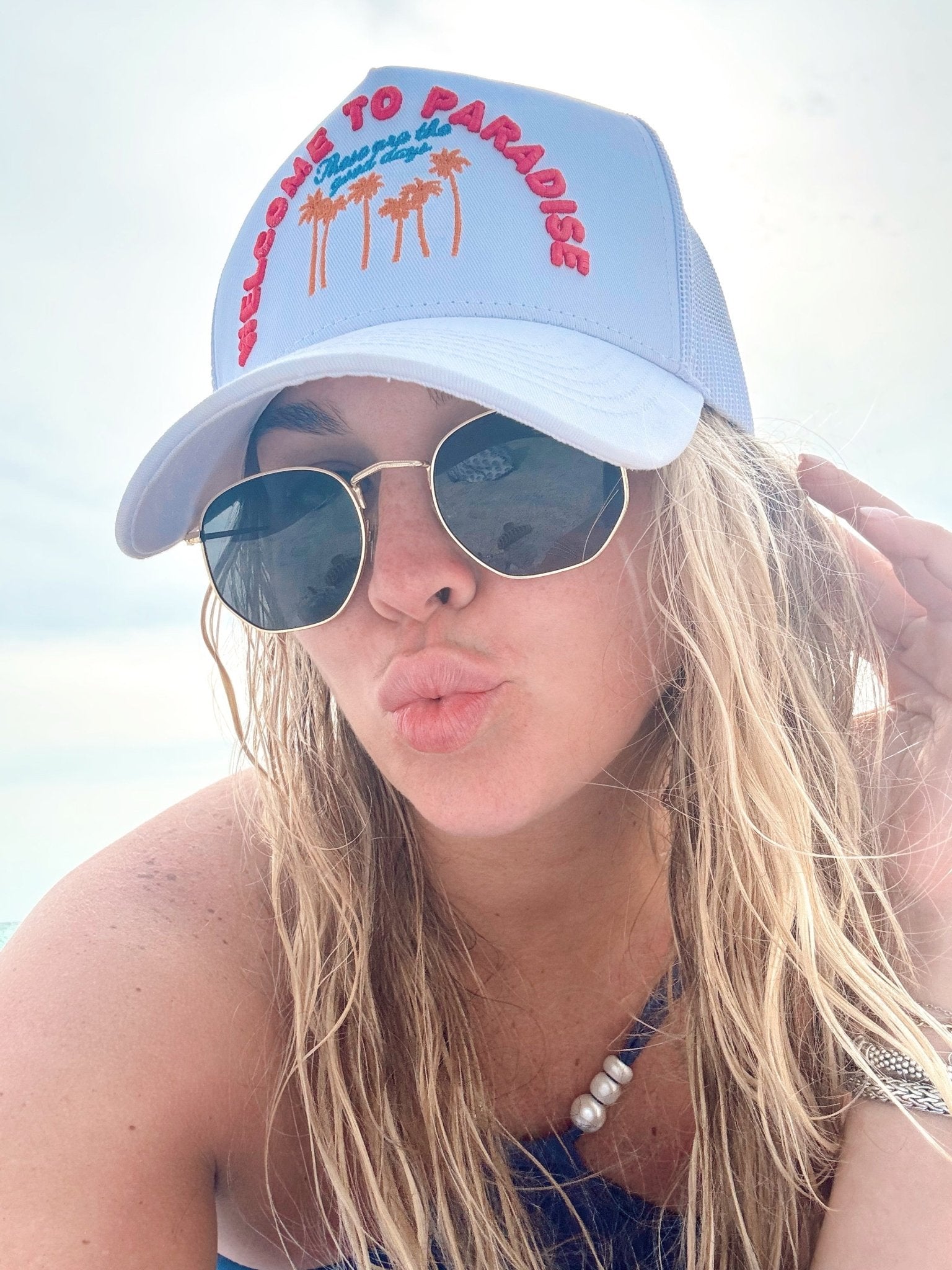 KenzKustomz Welcome to Paradise - White Vintage Trucker Hat