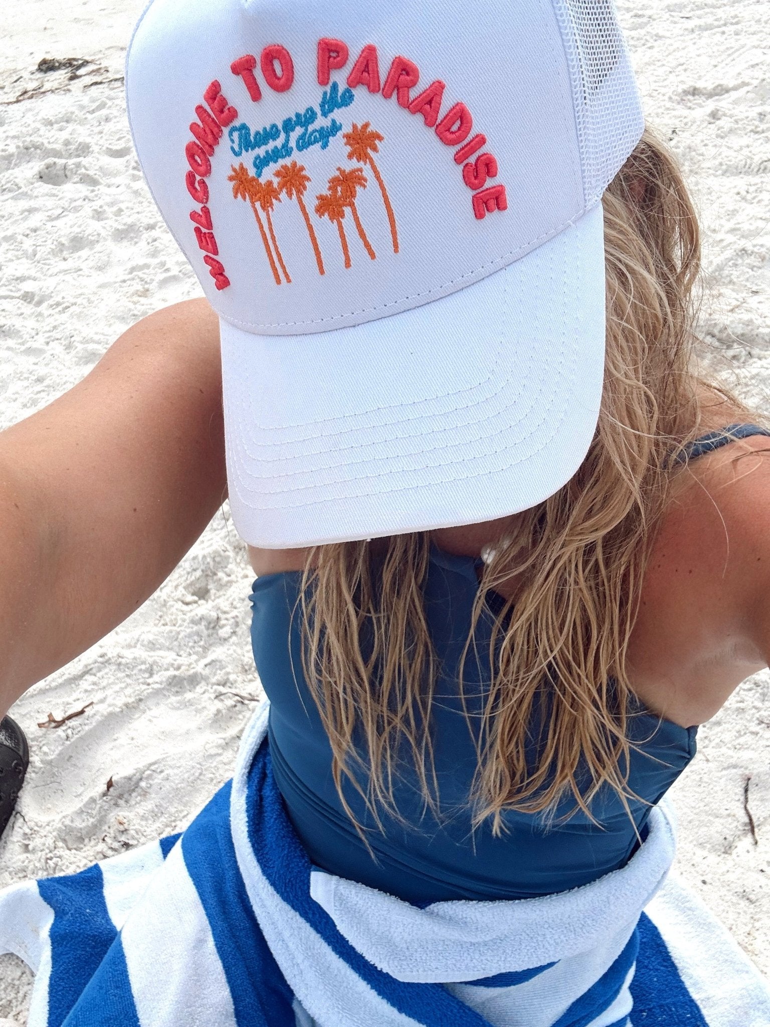 KenzKustomz Welcome to Paradise - White Vintage Trucker Hat