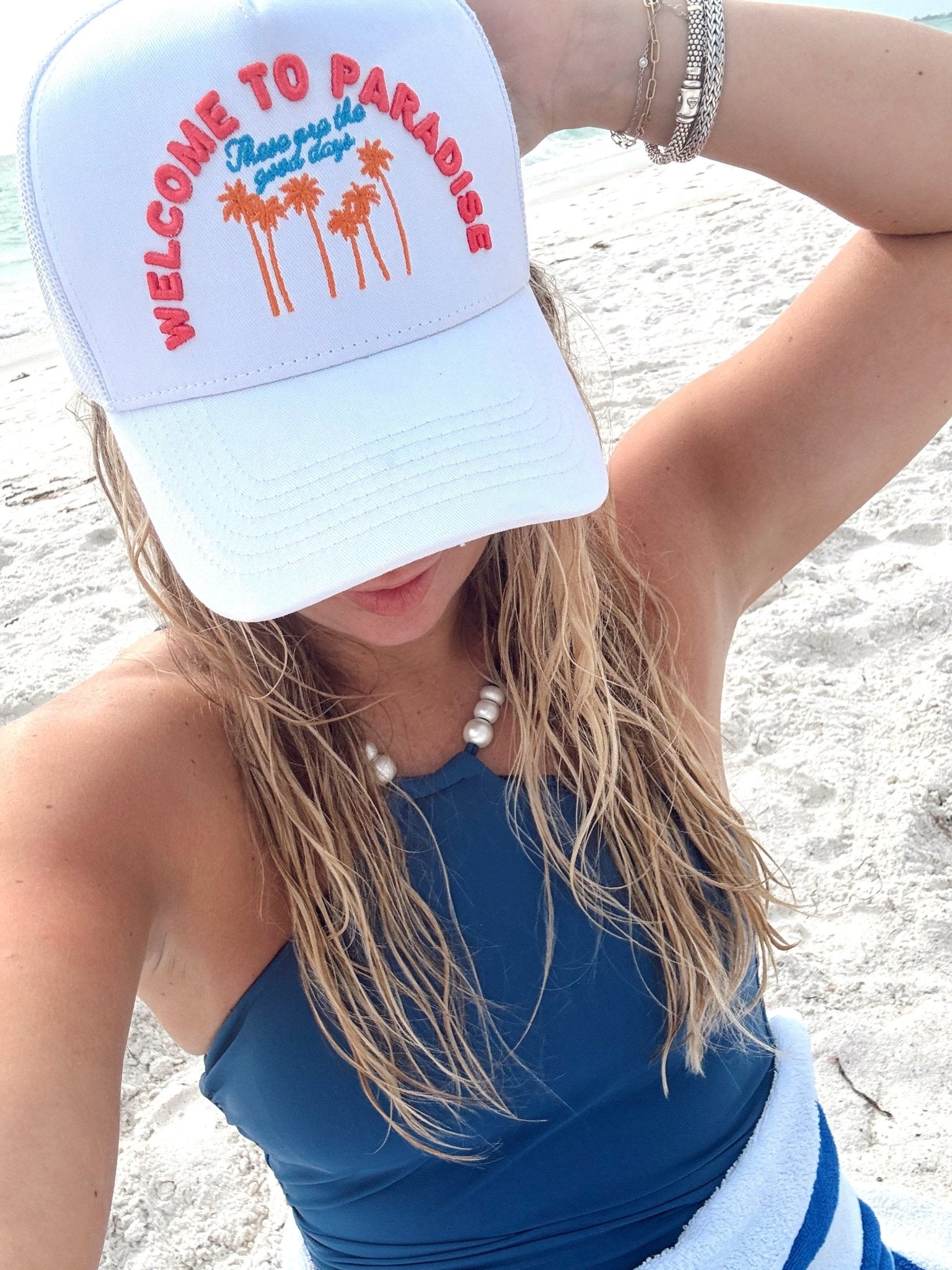 KenzKustomz Welcome to Paradise - White Vintage Trucker Hat