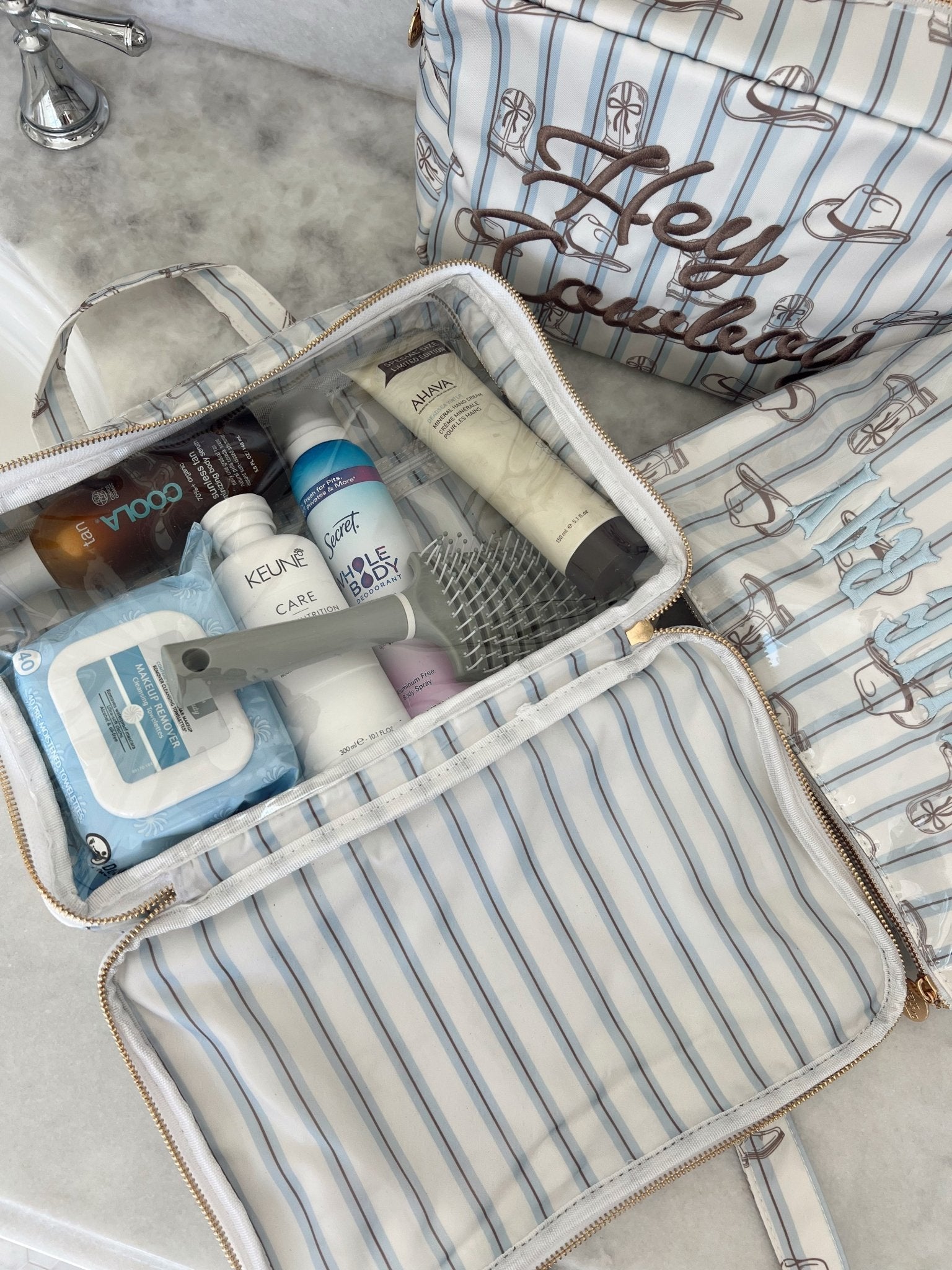KenzKustomz Western Blues Striped - Clear Coat Toiletry Case