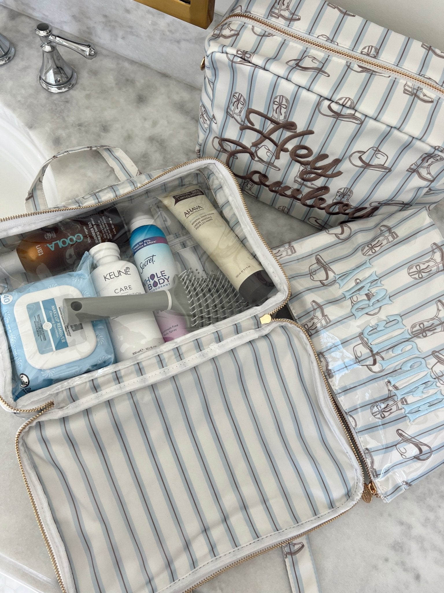 KenzKustomz Western Blues Striped - Clear Coat Toiletry Case