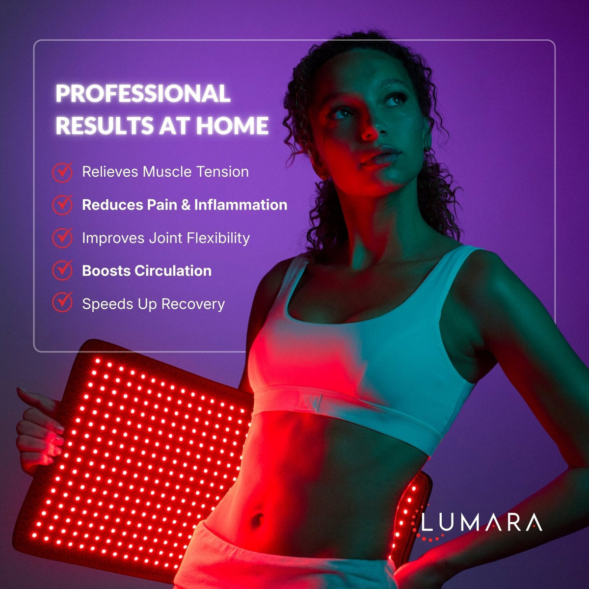 Lumara Pad wrapped around a knee for joint recovery