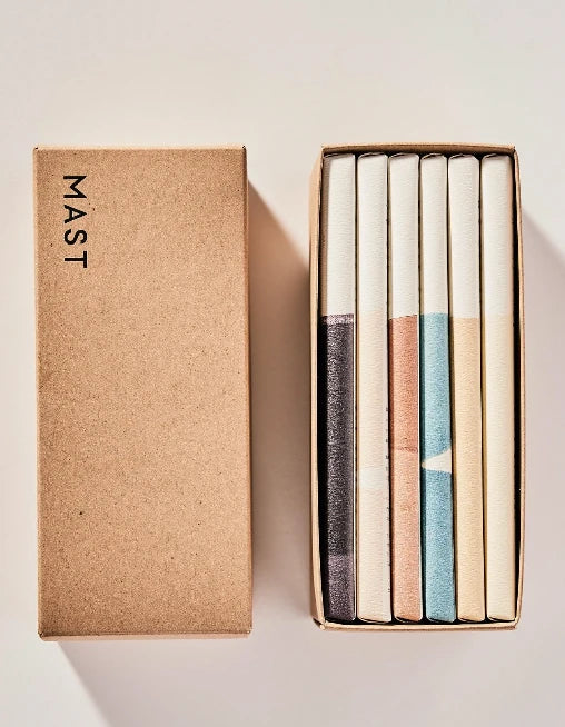 Six Mast chocolate bars in a kraft Mast gift box
