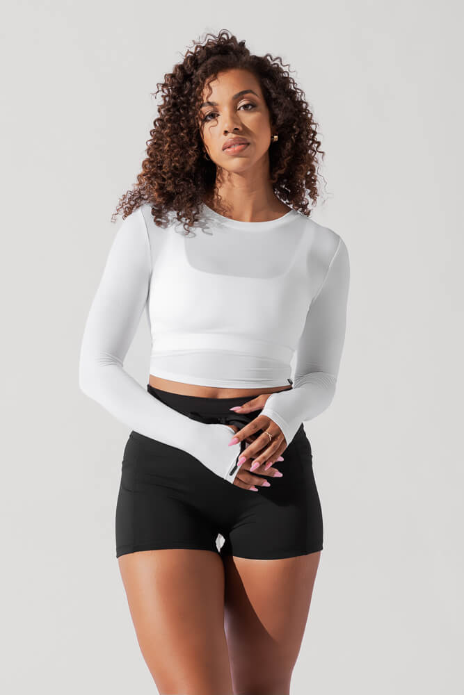 POPFLEX® Bow Back Reversible Long Sleeve Top - White