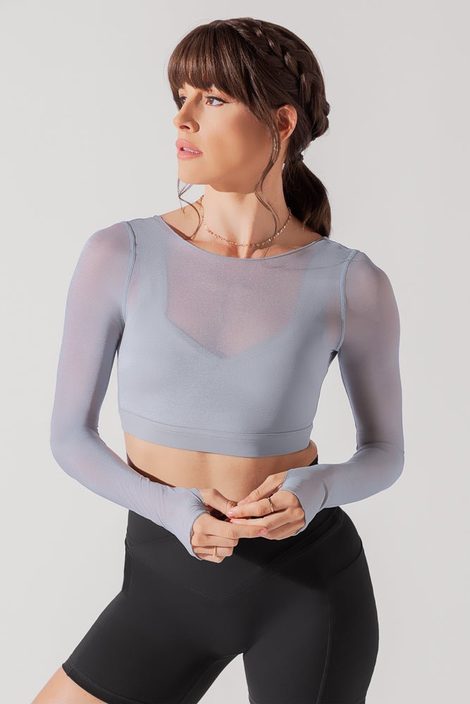 POPFLEX® Coquette Long Sleeve Mesh Bra - Blue Stone