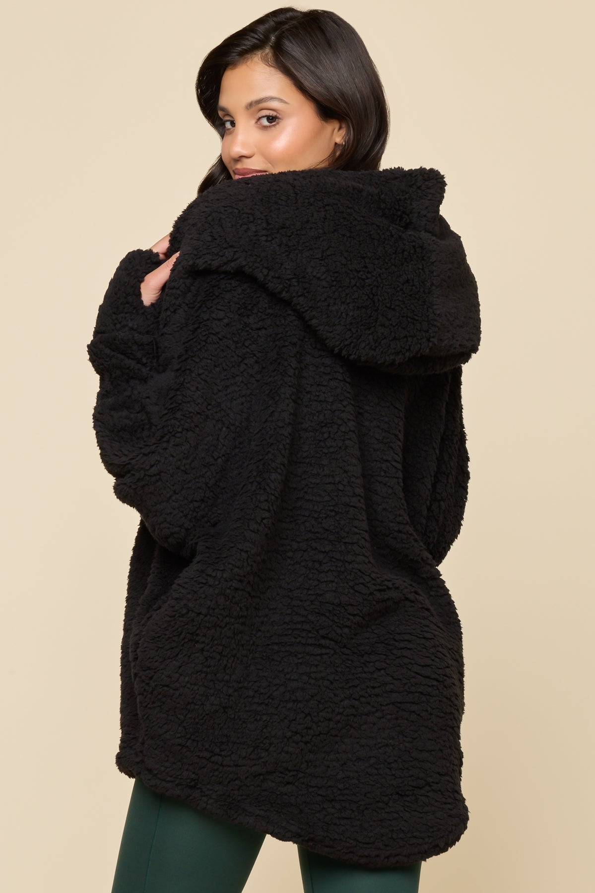 POPFLEX® Faux Sherpa Cocoon Coat - Black