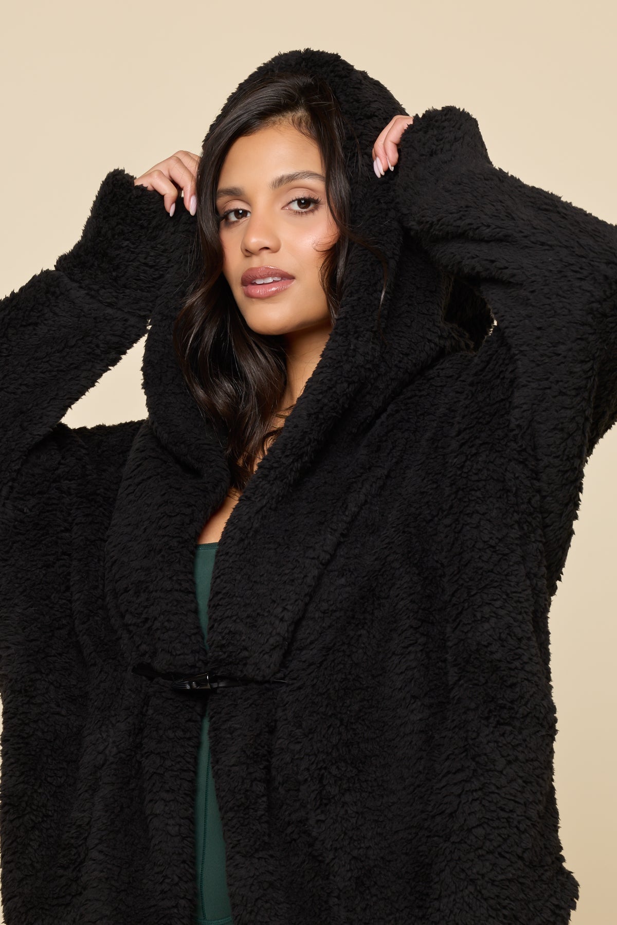 POPFLEX® Faux Sherpa Cocoon Coat - Black