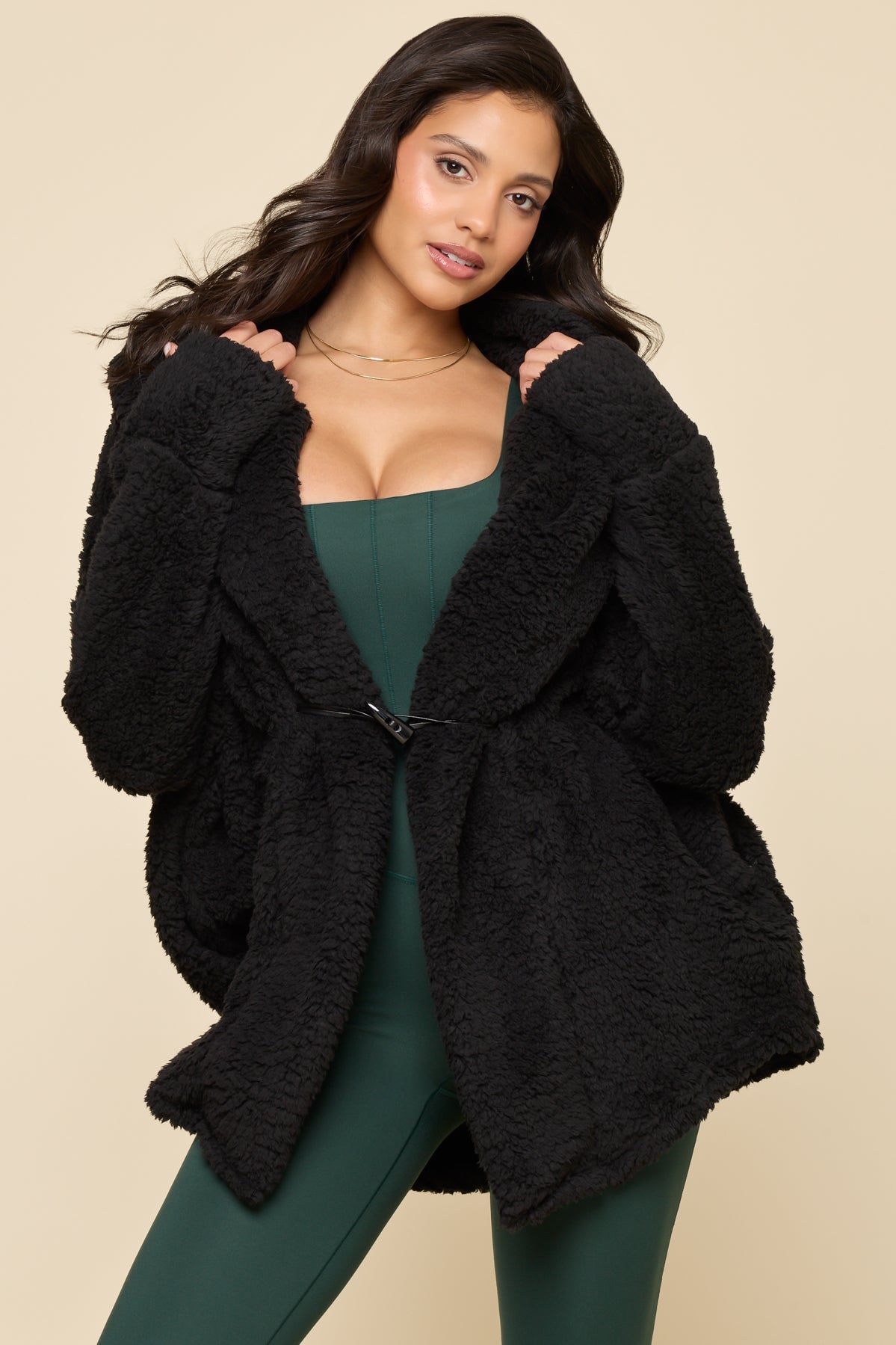 POPFLEX® Faux Sherpa Cocoon Coat - Black