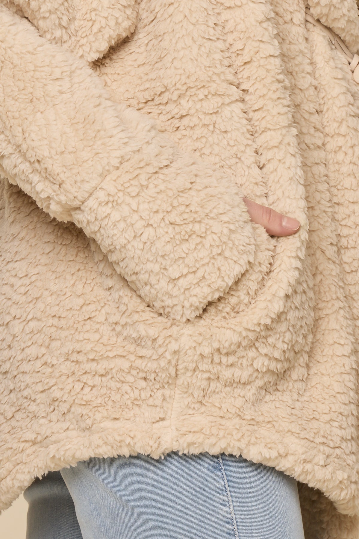 POPFLEX® Faux Sherpa Cocoon Coat - Taupe