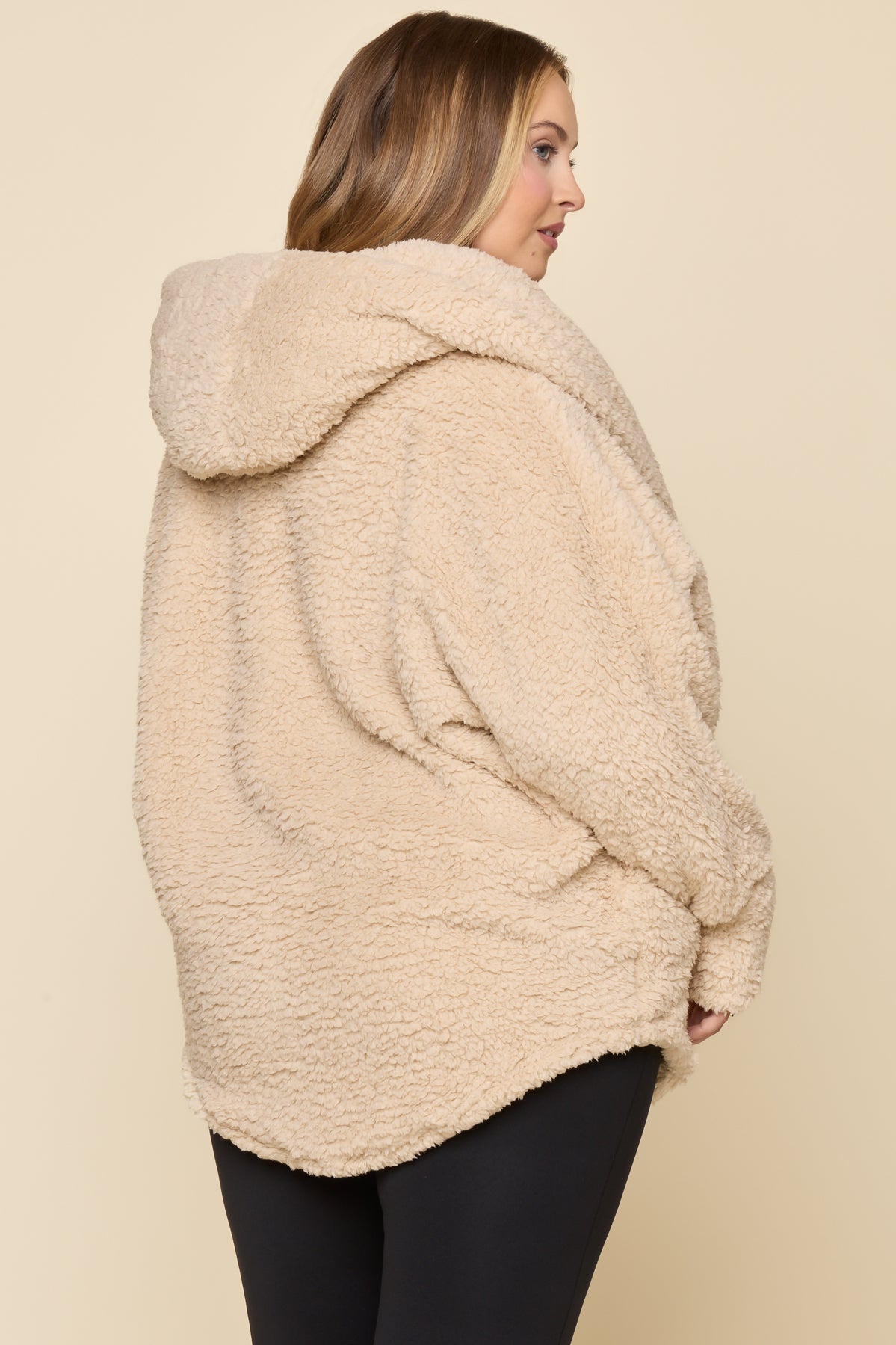 POPFLEX® Faux Sherpa Cocoon Coat - Taupe