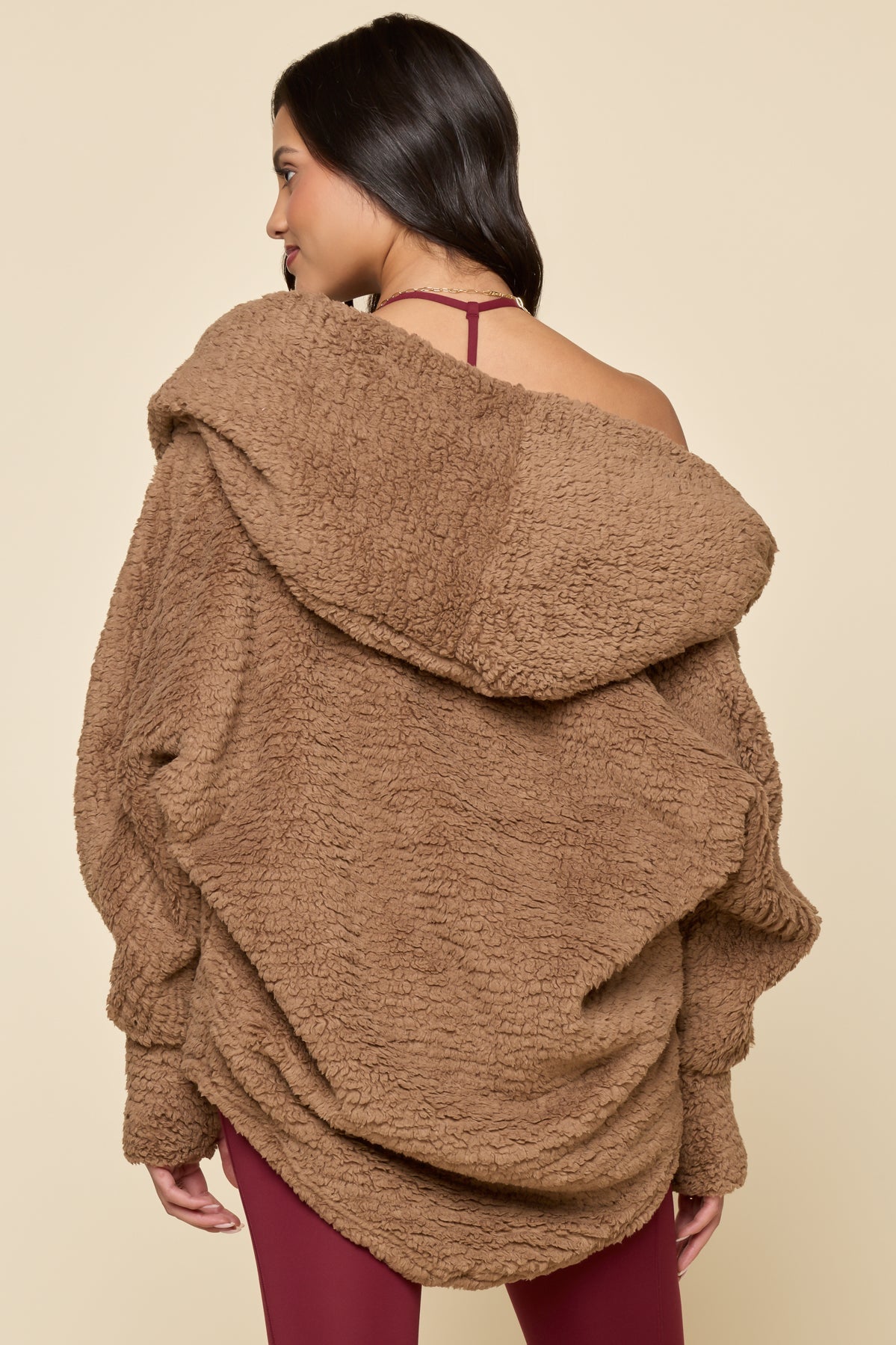 POPFLEX® Faux Sherpa Cocoon Coat - Teddy Bear Brown