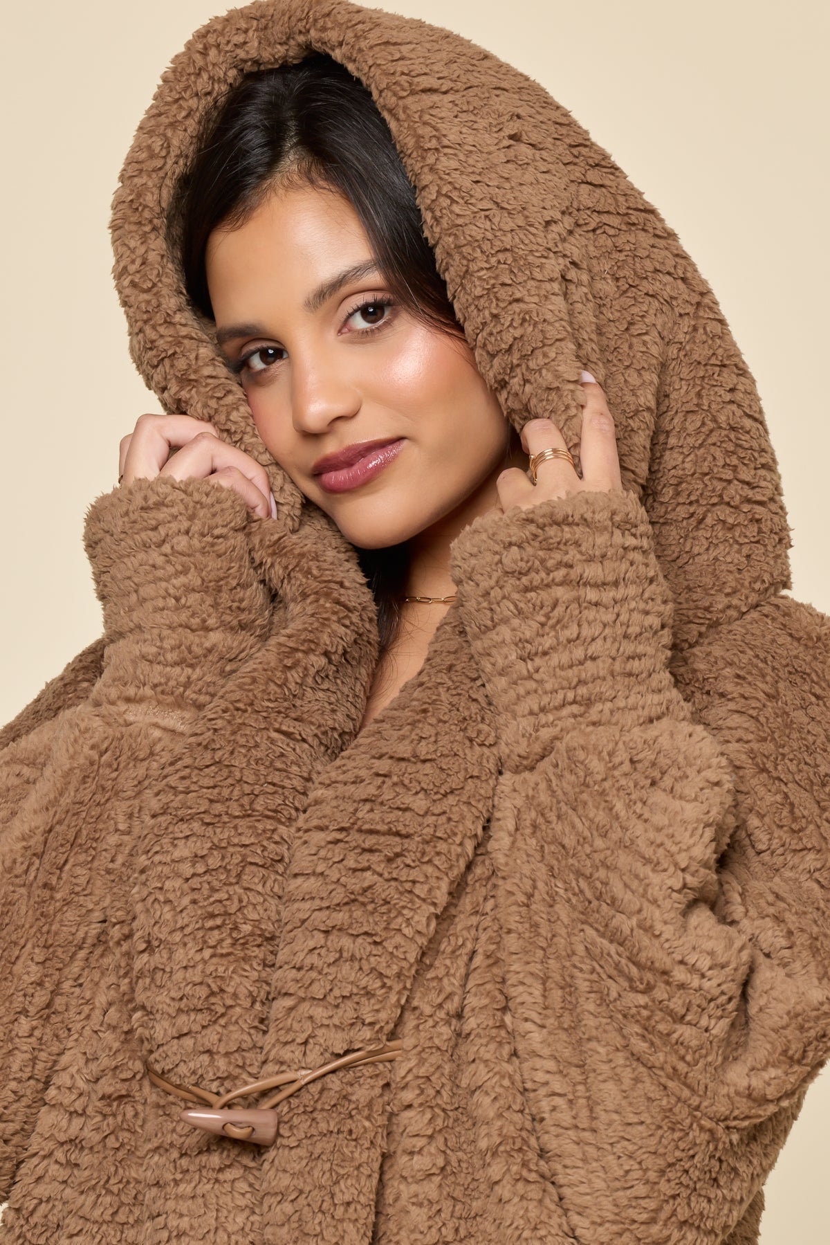POPFLEX® Faux Sherpa Cocoon Coat - Teddy Bear Brown