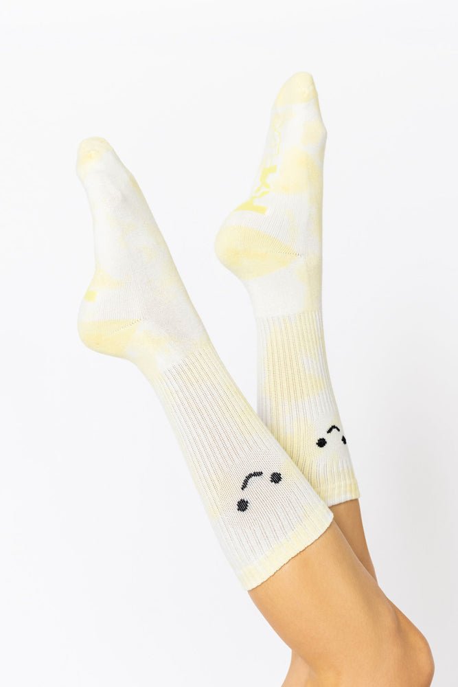 POPFLEX® Happy Face Mid - Calf Gym Socks - Yellow Tie Dye