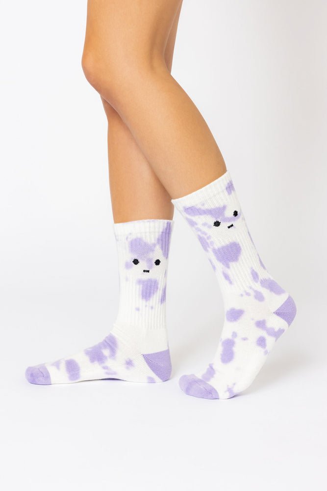 POPFLEX® Meh Face Mid - Calf Gym Socks - Purple Tie Dye