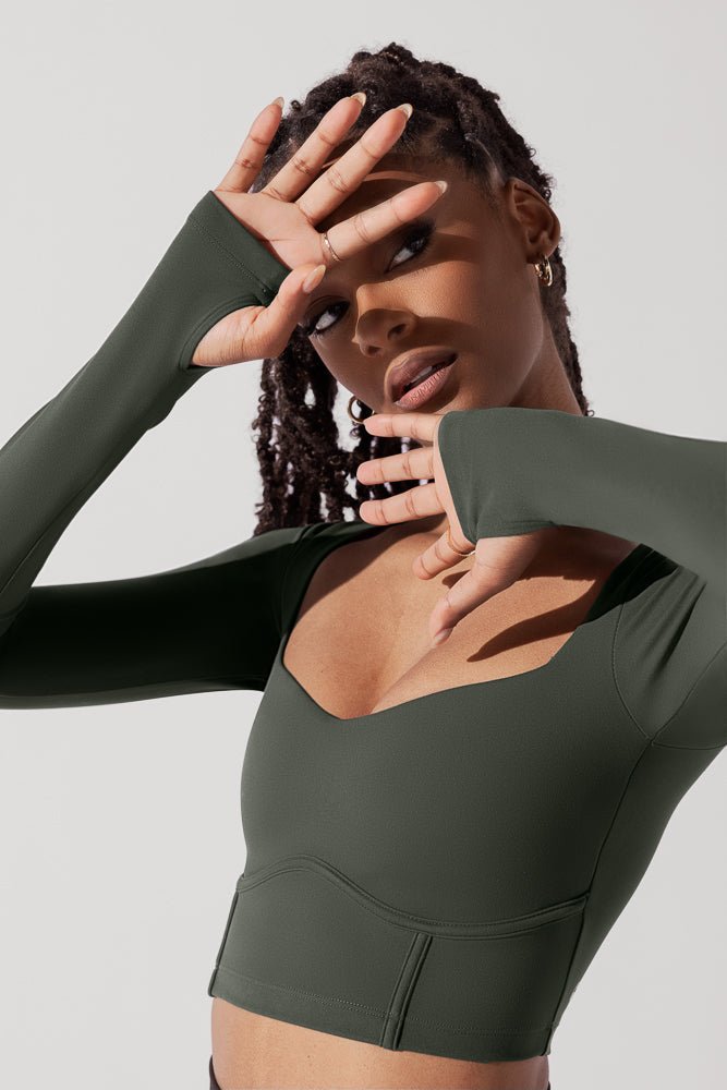 POPFLEX® Sweetheart Long Sleeve Crop Top - Forestwood