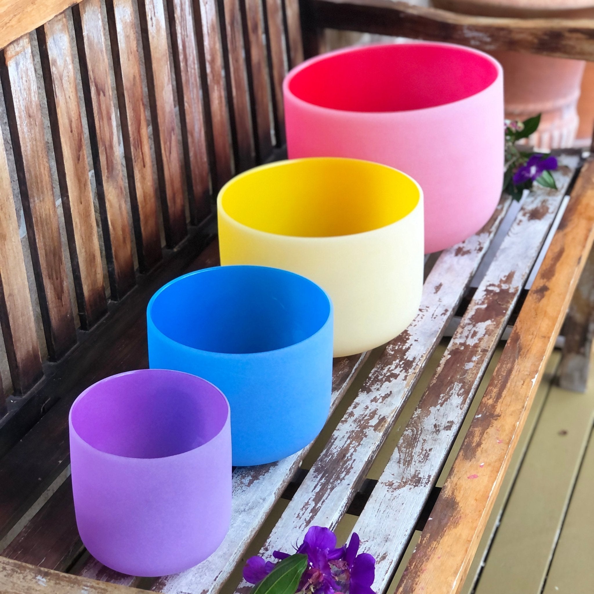 Rainbow Sounds USA Set of 4 Rainbow Color Sound Therapy Bowls in Beige Carry - On Case