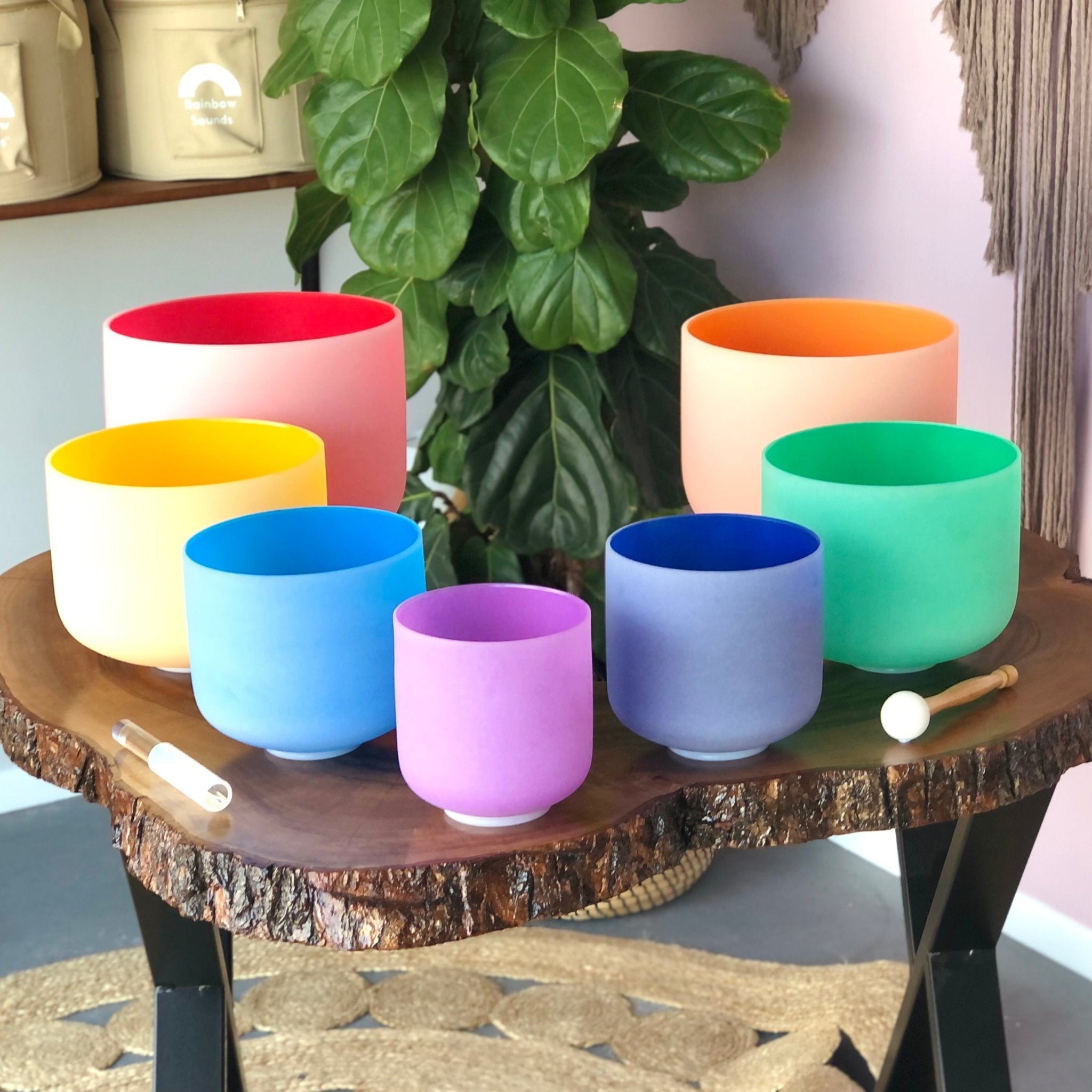 Rainbow Sounds USA Set of 7 Rainbow Color Sound Therapy Bowls in Carry - On Cases