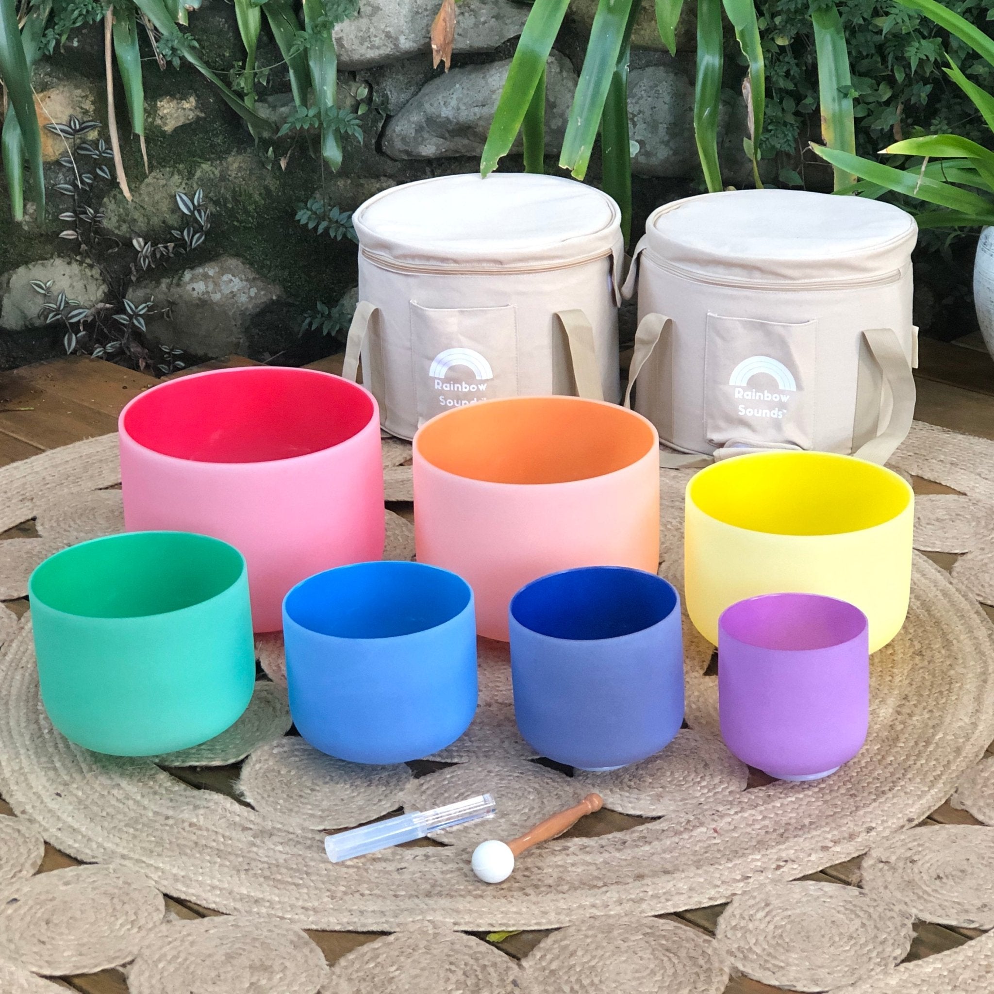 Rainbow Sounds USA Set of 7 Rainbow Color Sound Therapy Bowls in Carry - On Cases