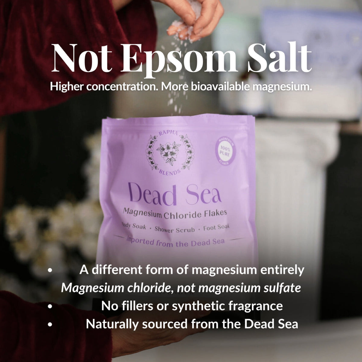 Rapha Blends Dead Sea magnesium chloride flakes, not Epsom salt