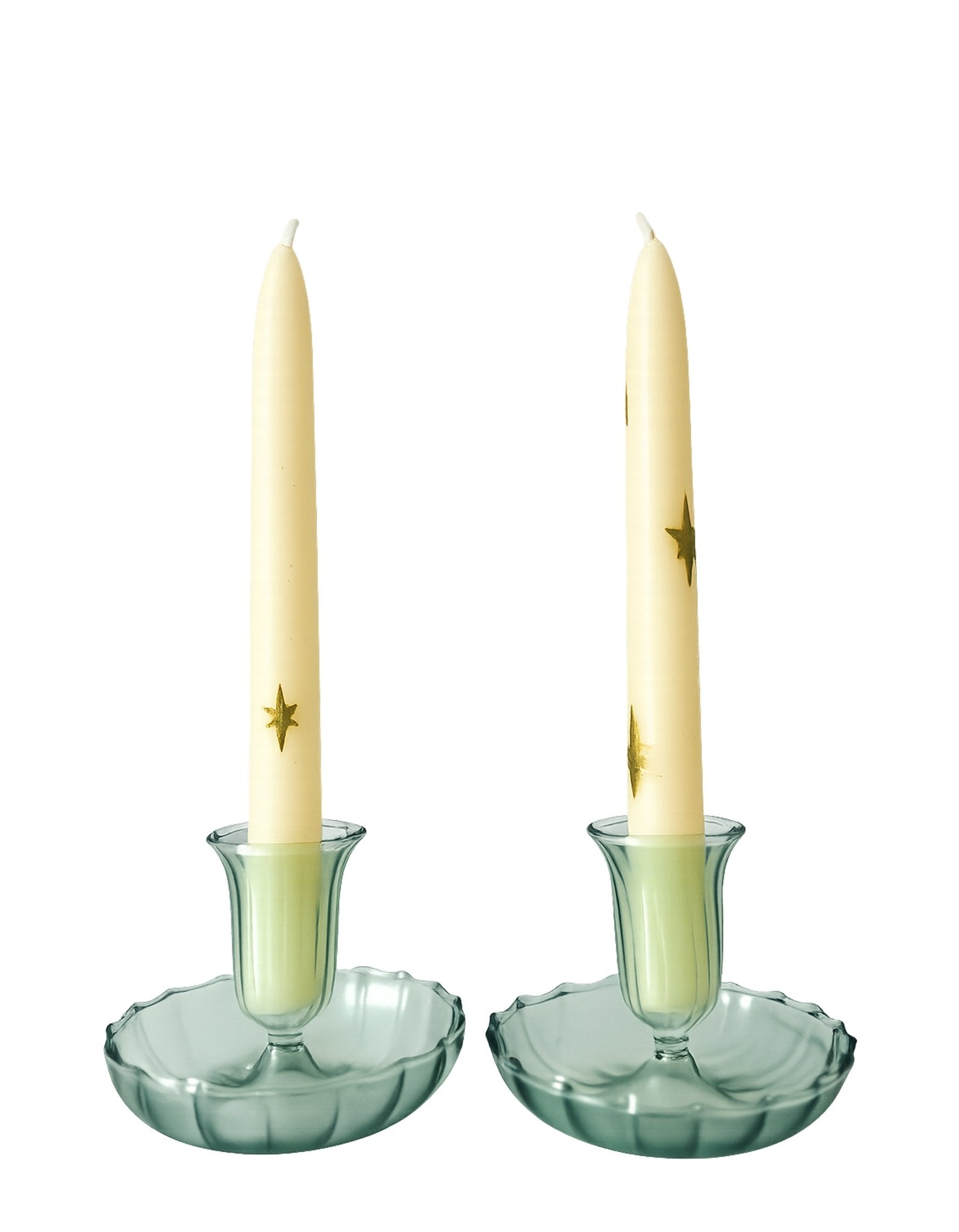 Set of Fluted Candle Holders – Green