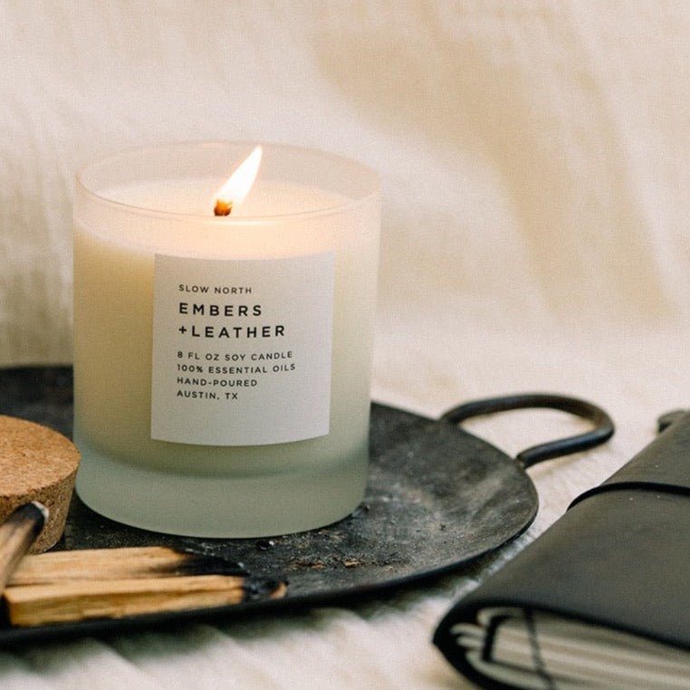 Slow North Embers + Leather - Signature Candle (Vetiver + Cedar + Patchouli)