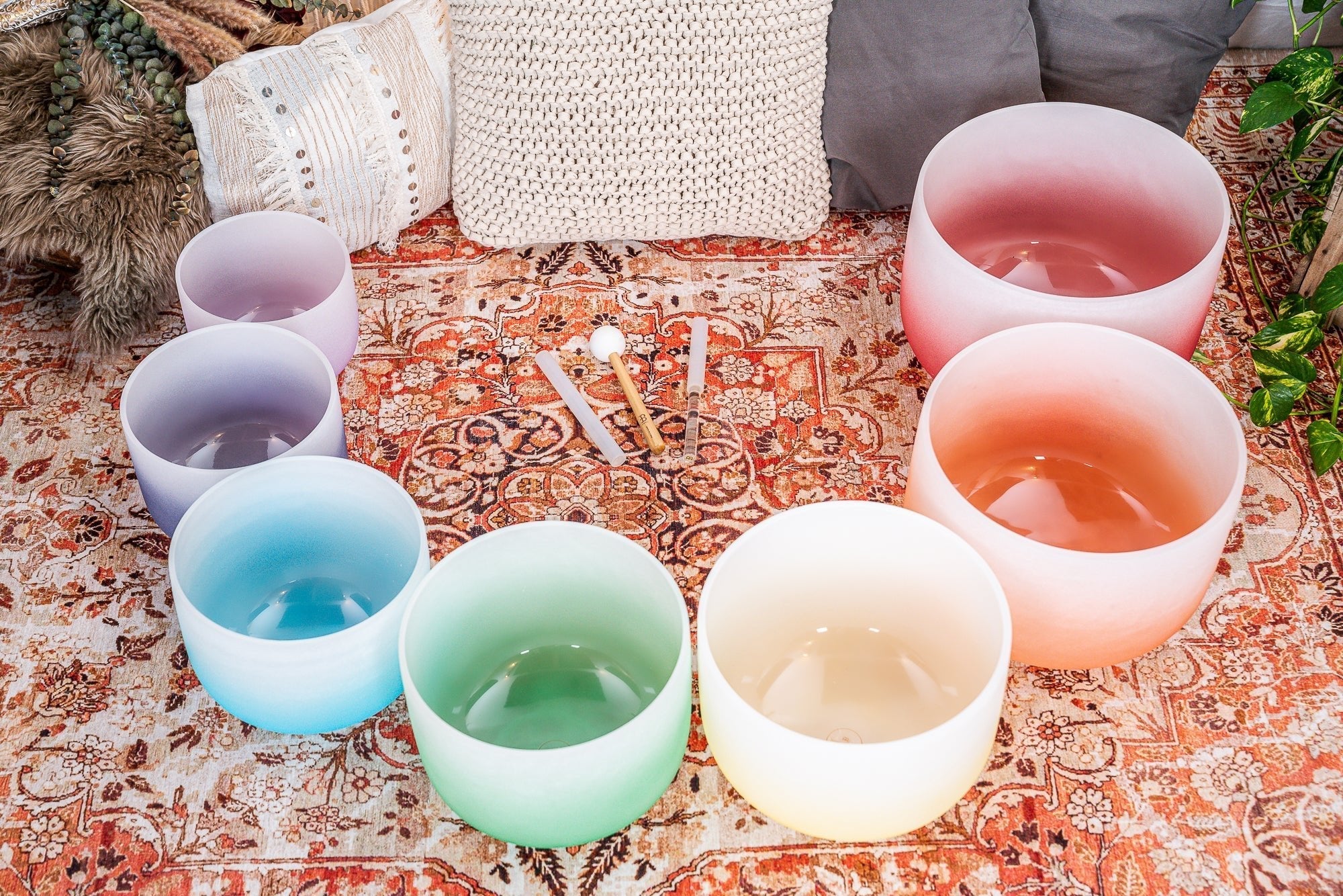 Sound Healing LAB 7 Chakra Color Quartz Crystal Singing Bowls Set (8" - 14")