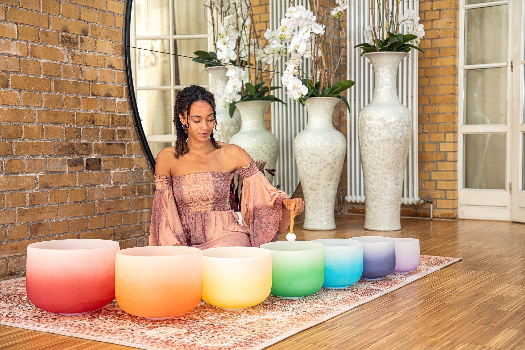 Sound Healing LAB 7 Chakra Color Quartz Crystal Singing Bowls Set (8" - 14")
