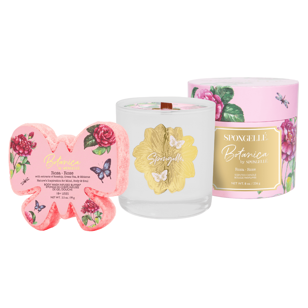 Spongellé Rose Body Buffer & Candle Set