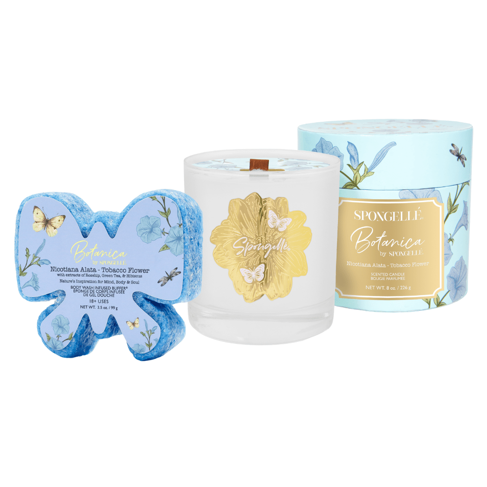 Spongellé Tobacco Flower Body Buffer & Candle Set