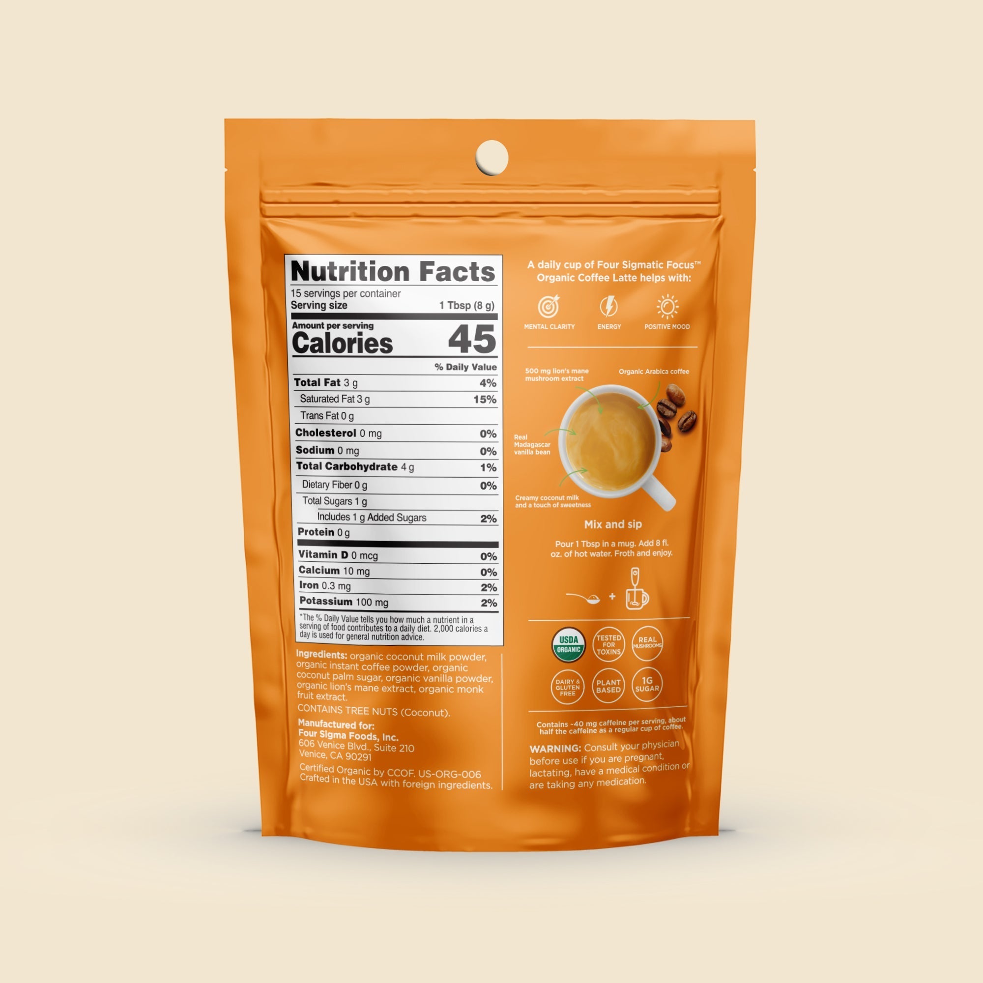 US Four Sigmatic Focus Organic Coffee Latte - Vanilla