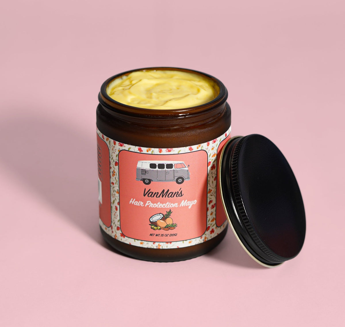 VanMan's Hair Protection Mayo, open jar showing the creamy yellow mayo