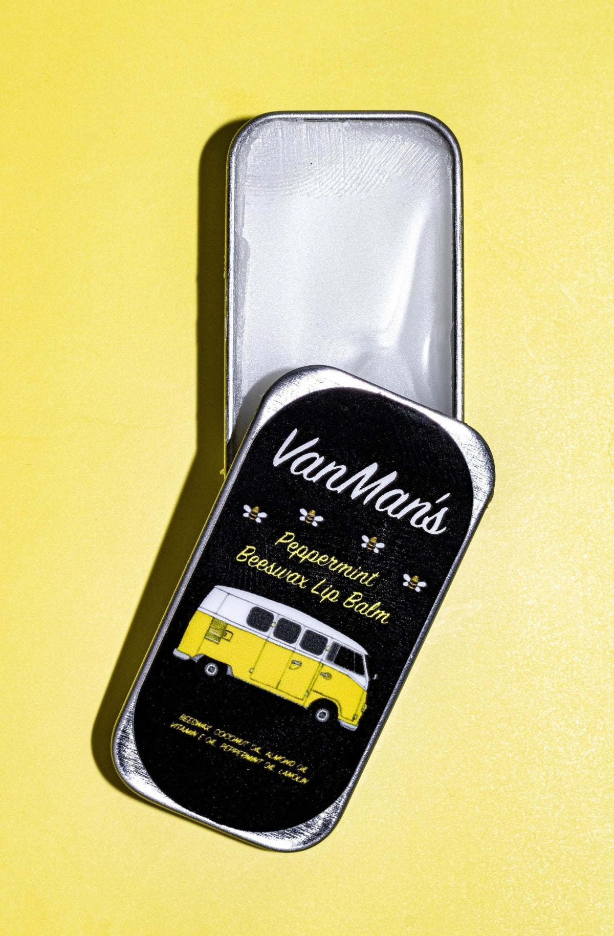 VanMan's Peppermint Beeswax Lip Balm, open tin