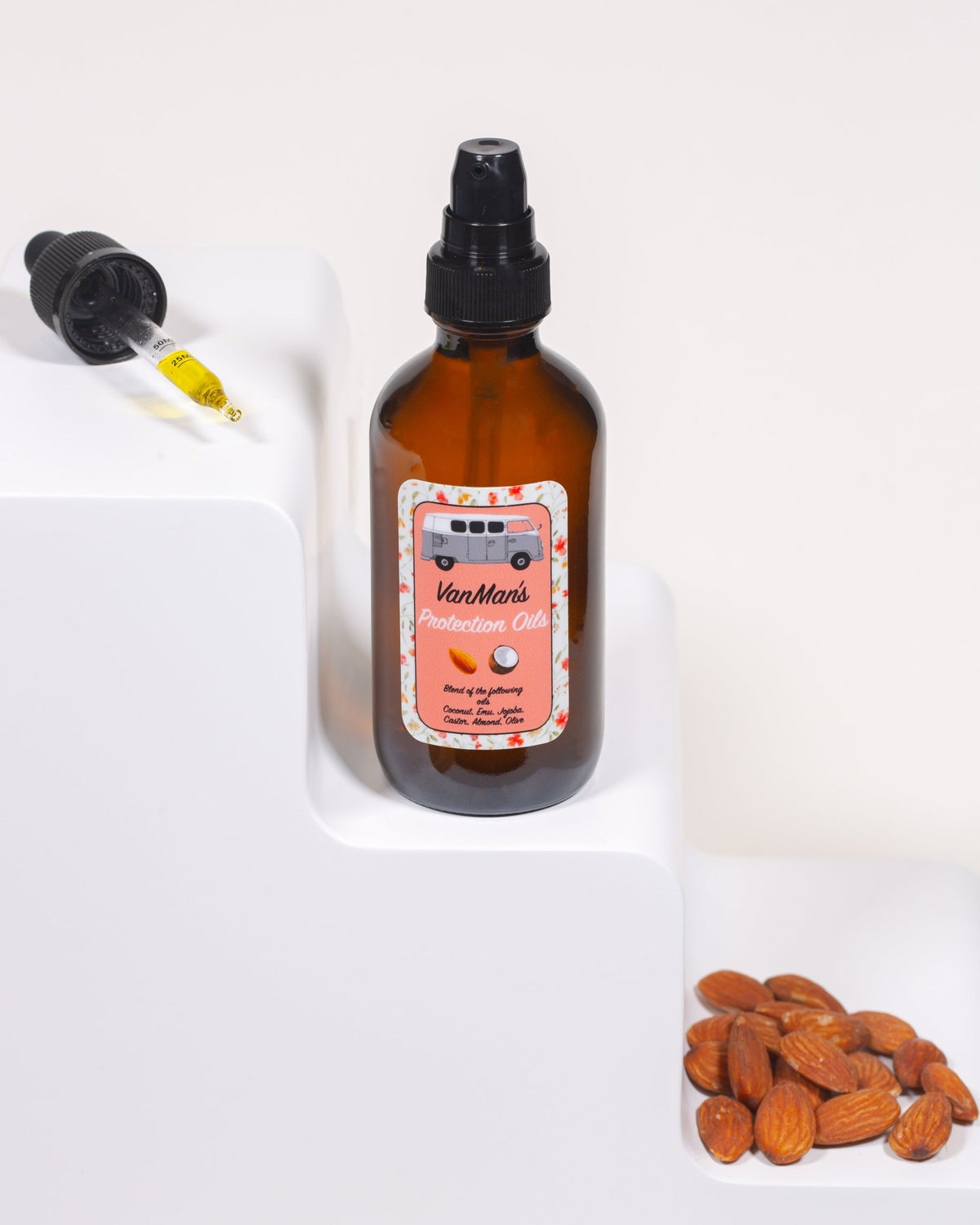 VanMan's Protection Oils Hair Serum with dropper and almonds