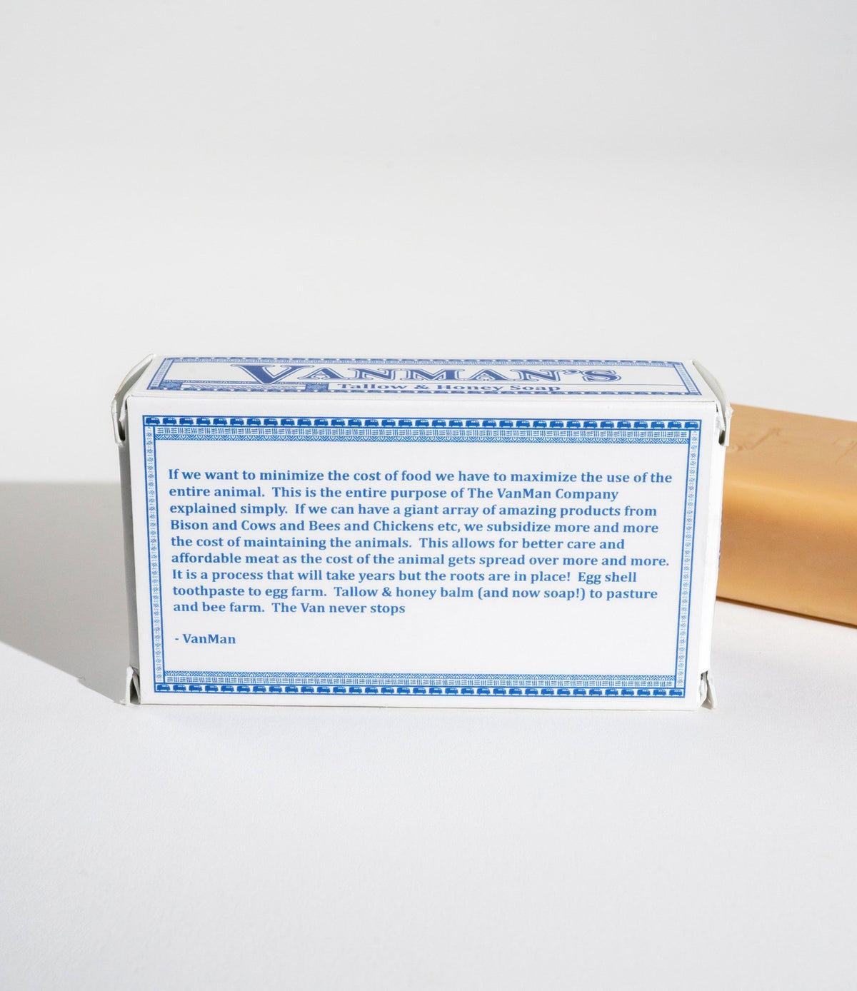 VanMan's Tallow & Honey Soap, back of the box