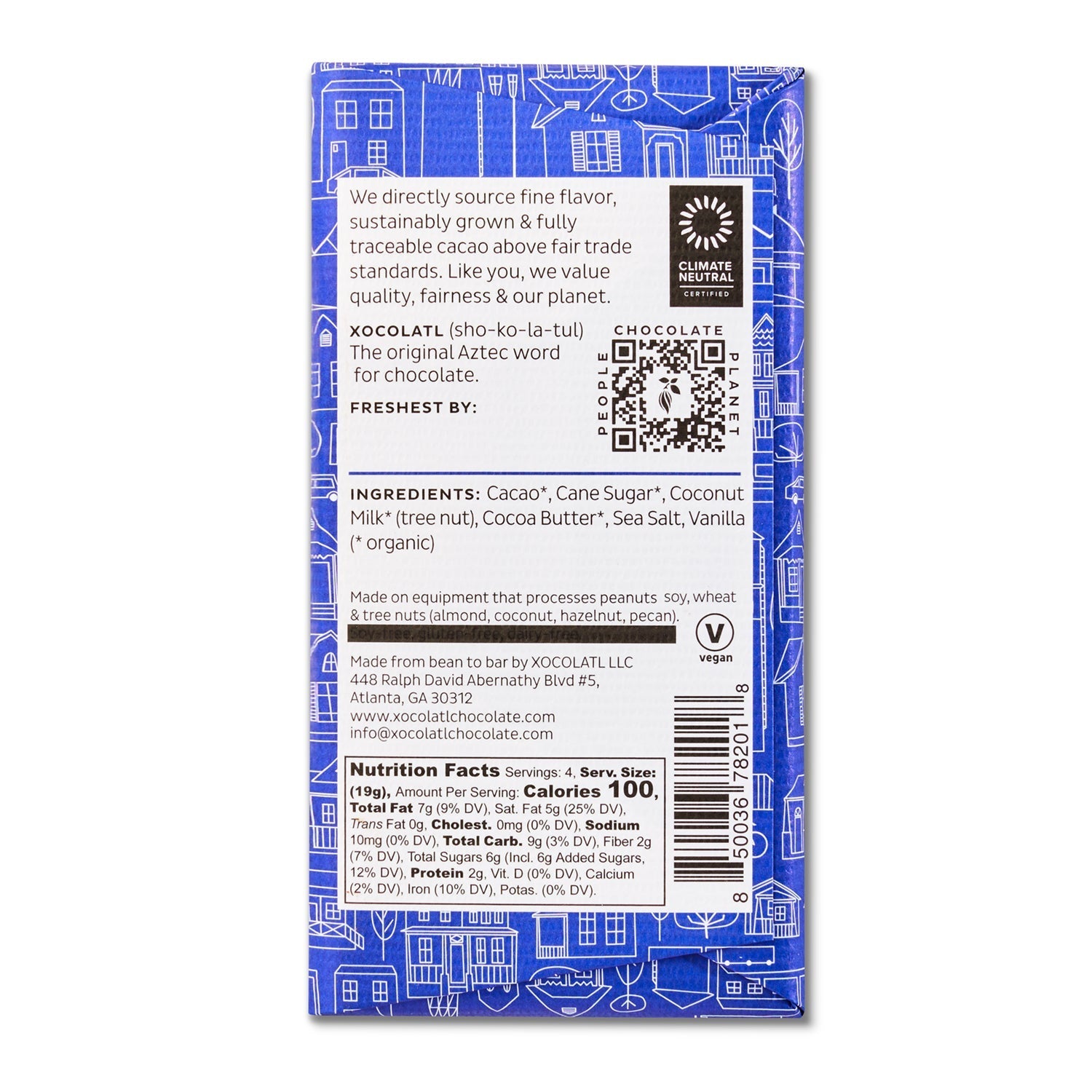 Xocolatl Small Batch Chocolate Kissed Mermaids Dark Chocolate Coconut Bar